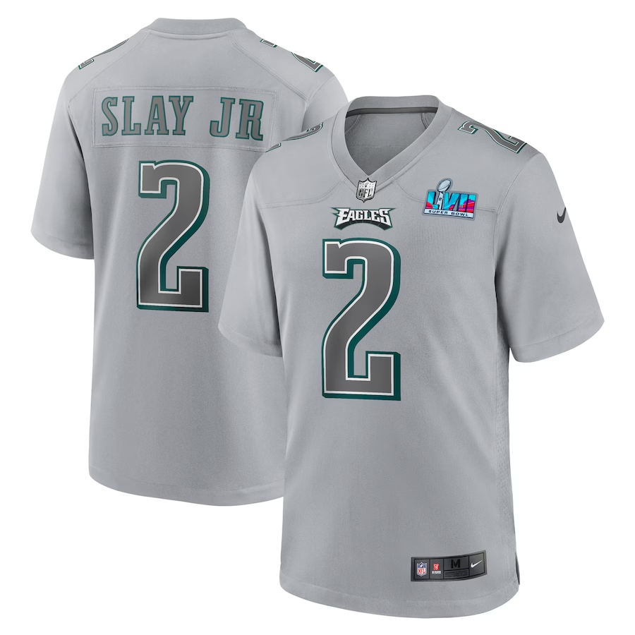 Men's Philadelphia Eagles Darius Slay Jr. #2 Gray Super Bowl LVII Patch Atmosphere Jersey